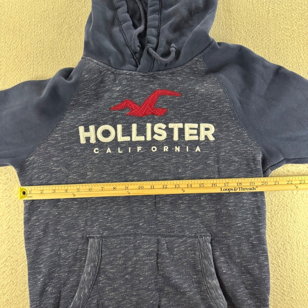 Hollister Hoodie Mens Medium Navy Blue Raglan Graphic California Logo Sweat Y2K - Picture 4 of 9